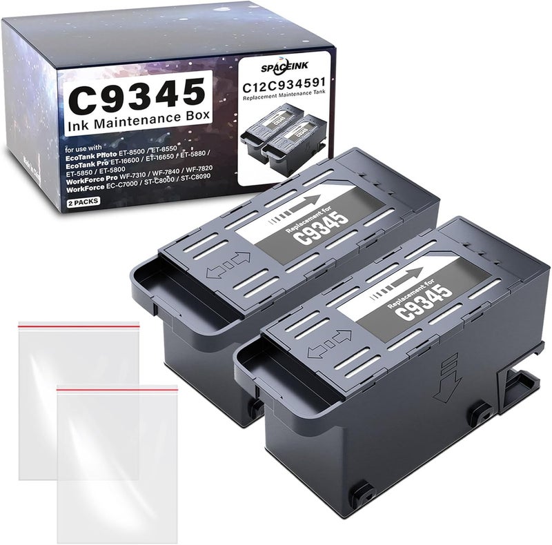 Spaceink C9345 Ink Maintenance Box 2 Set Replacement for ET-8550 ET-5850 ET-16600 ET-16650 ET-5800 ET-5880 ET-8500 WF-7840 WF-7830 WF-7820 WF-7310 ST-C8000 ST-C8090 Printers (C12C934591/PXMB9)(2 Packs) - Image 1